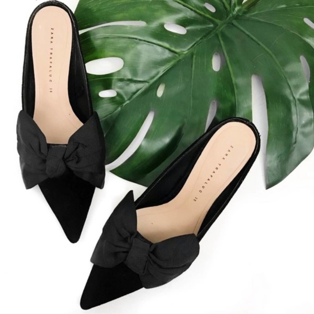LIKE NEW ZARA Velvet Mules with Large Bow